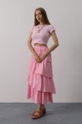 Katlı Kesim Uzun Etek - Pembe resmi